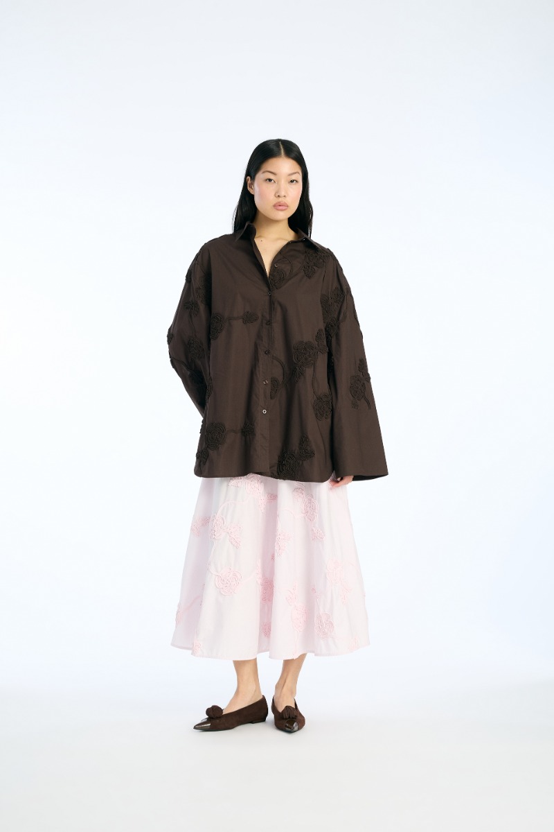 rotate birger christensen Flower Oversized Shirt Dark Brown