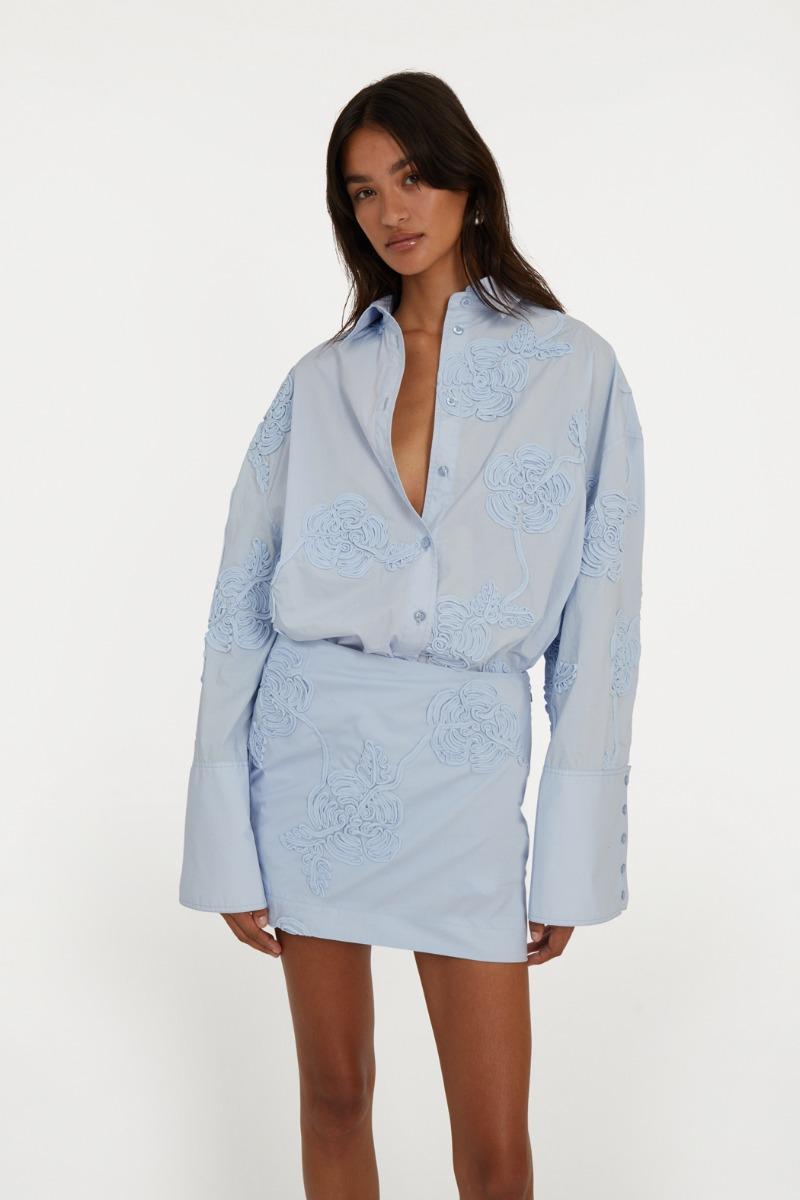 Rotate Birger Christensen Flower Oversized Shirt Light Blue
