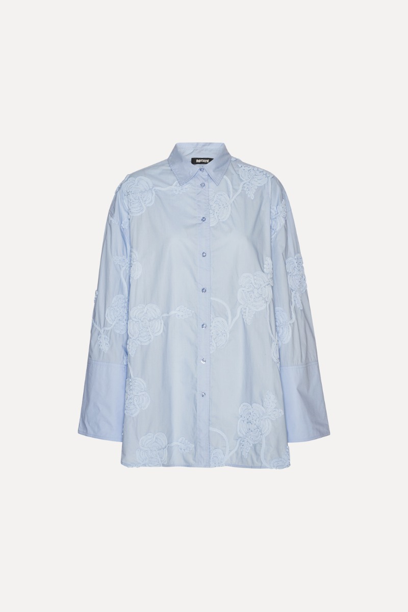 Rotate Birger Christensen Flower Oversized Shirt Light Blue
