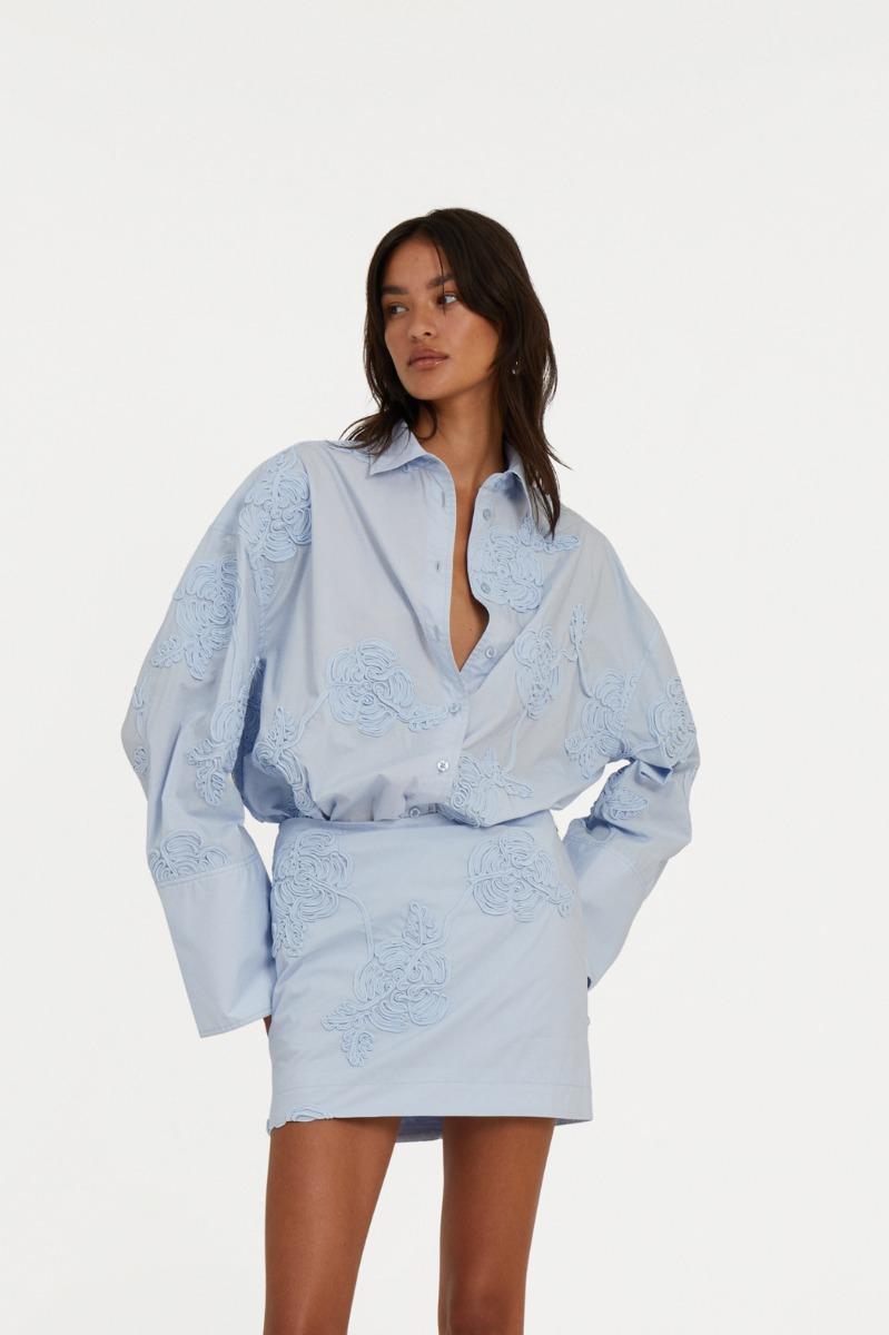 rotate birger christensen Flower Oversized Shirt Light Blue