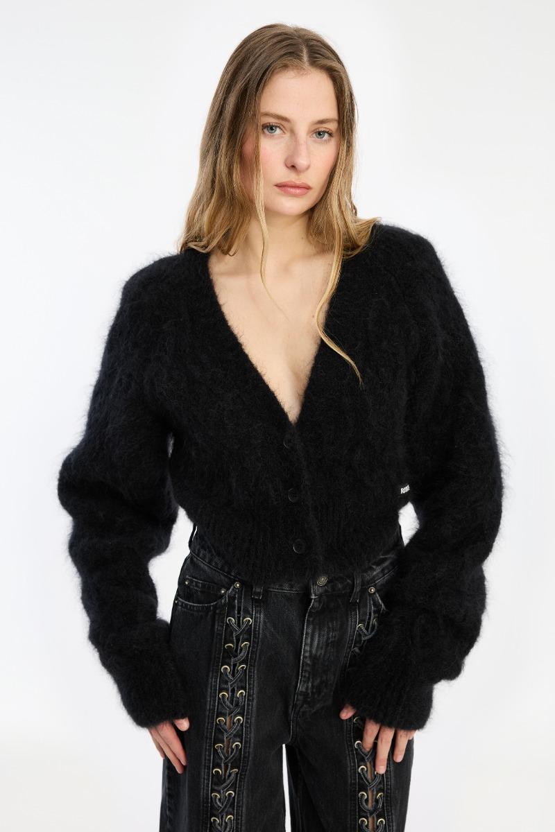 Rotate Birger Christensen Fluffy Knit Cardigan Black