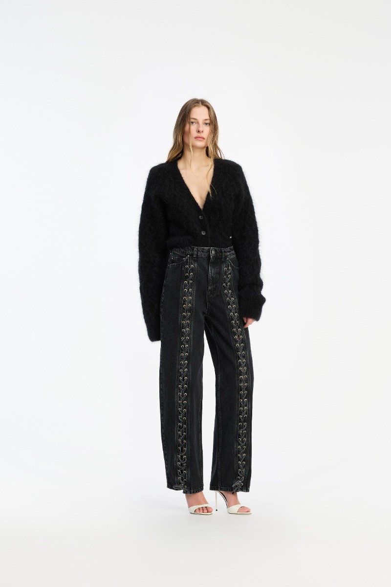 rotate birger christensen Fluffy Knit Cardigan Black