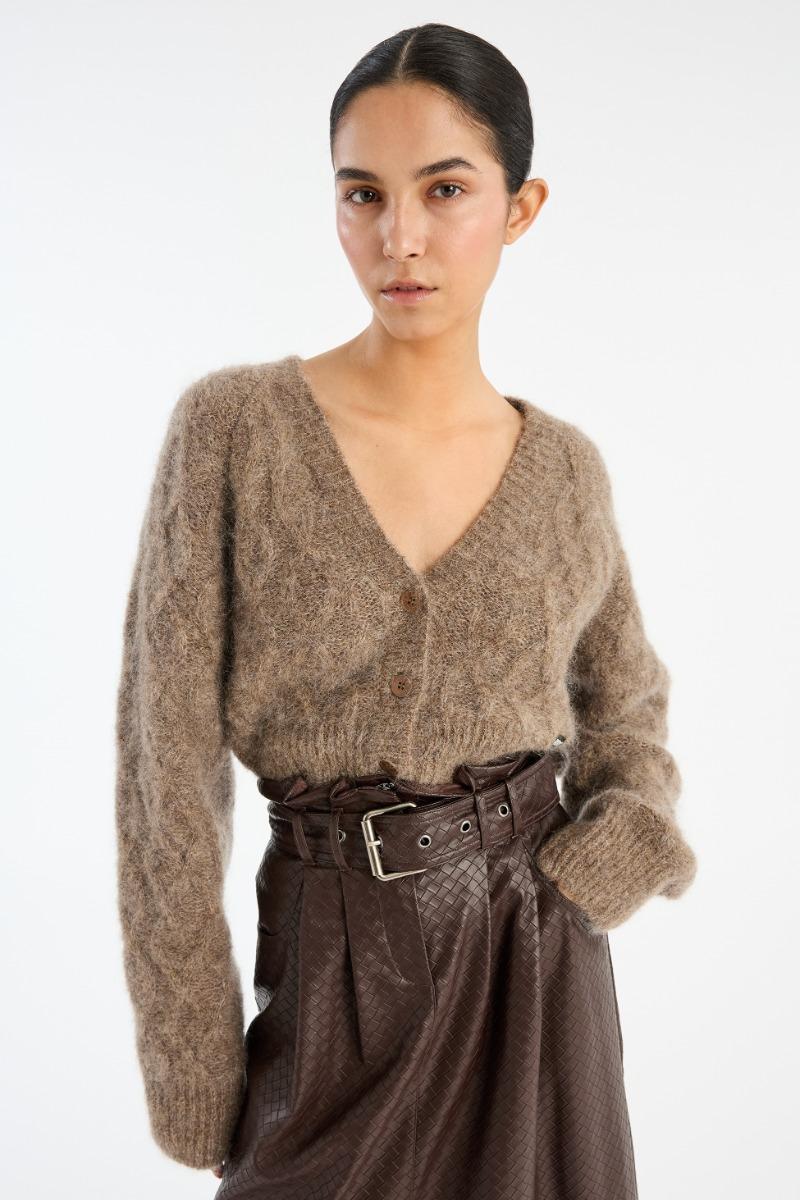 Rotate Birger Christensen Fluffy Knit Cardigan Brown