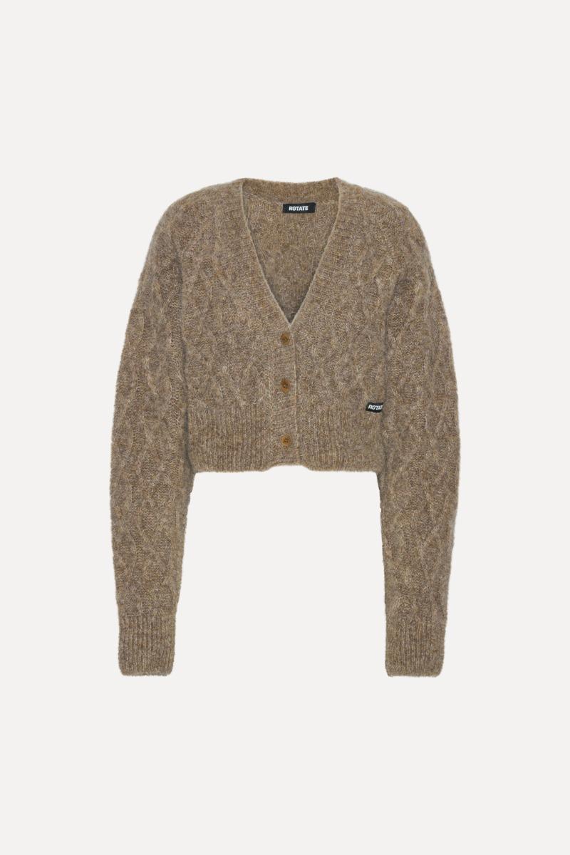 Rotate Birger Christensen Fluffy Knit Cardigan Brown
