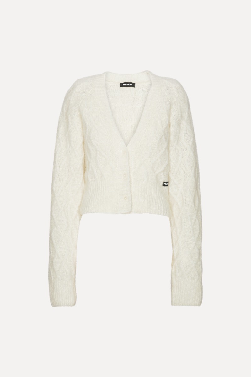 Rotate Birger Christensen Fluffy Knit Cardigan White