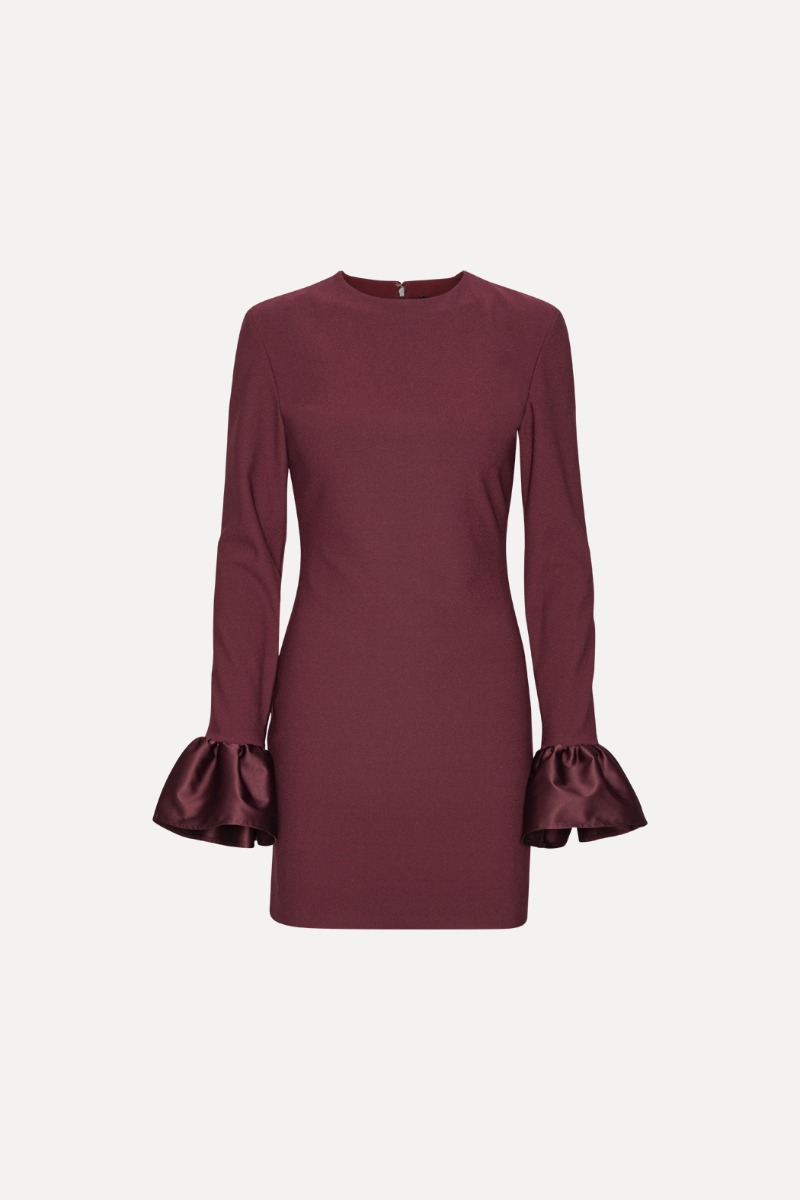 Rotate Birger Christensen Frill Sleeved Mini Dress Burgundy