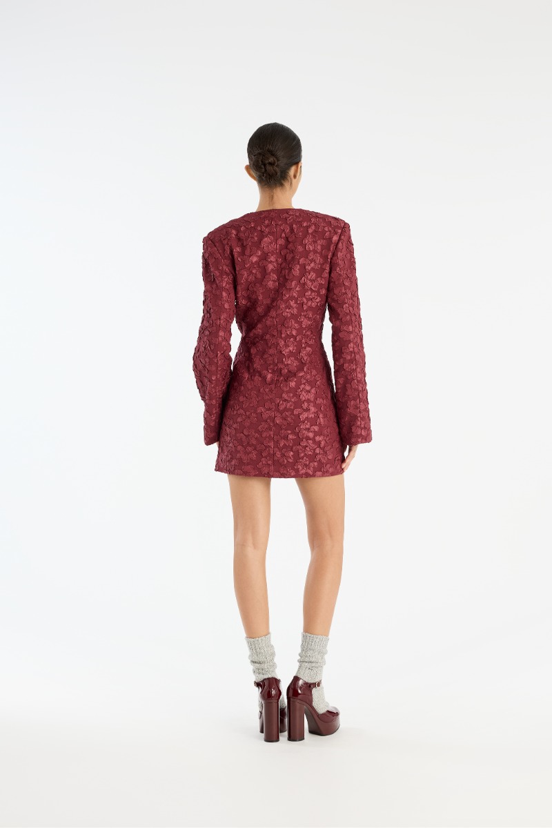 Rotate Birger Christensen Jacquard Blazer Dress Burgundy
