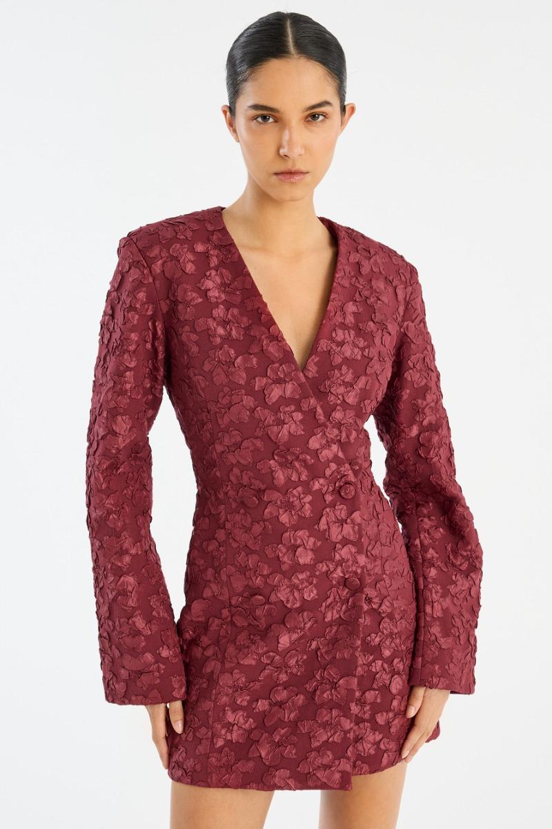 Rotate Birger Christensen Jacquard Blazer Dress Burgundy