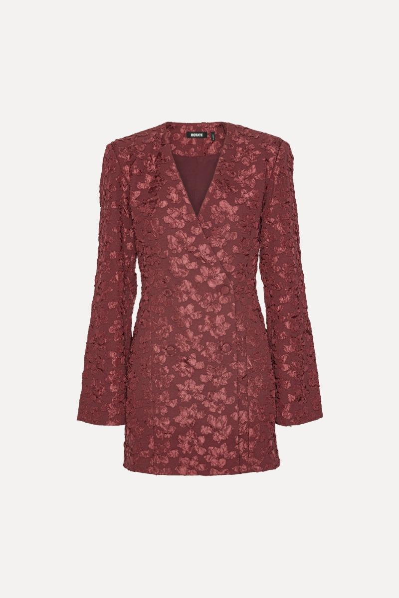Rotate Birger Christensen Jacquard Blazer Dress Burgundy