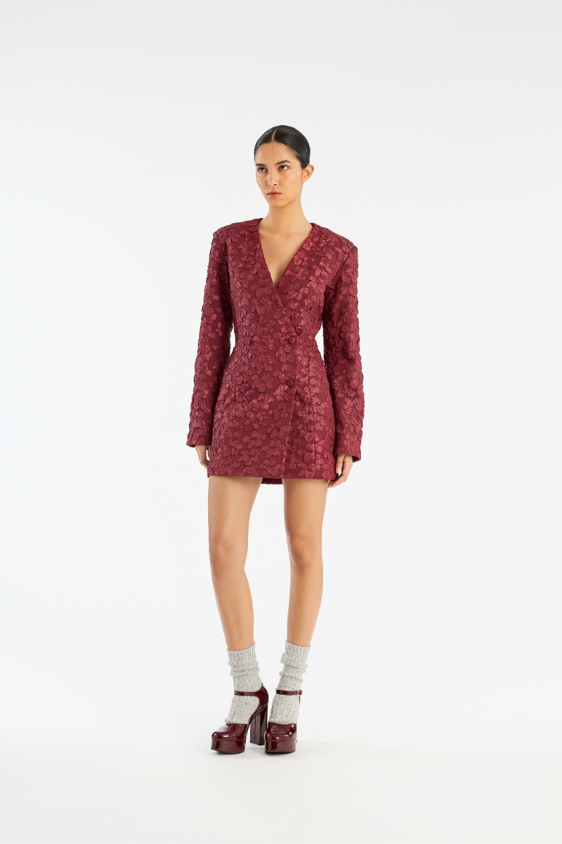 rotate birger christensen Jacquard Blazer Dress Burgundy