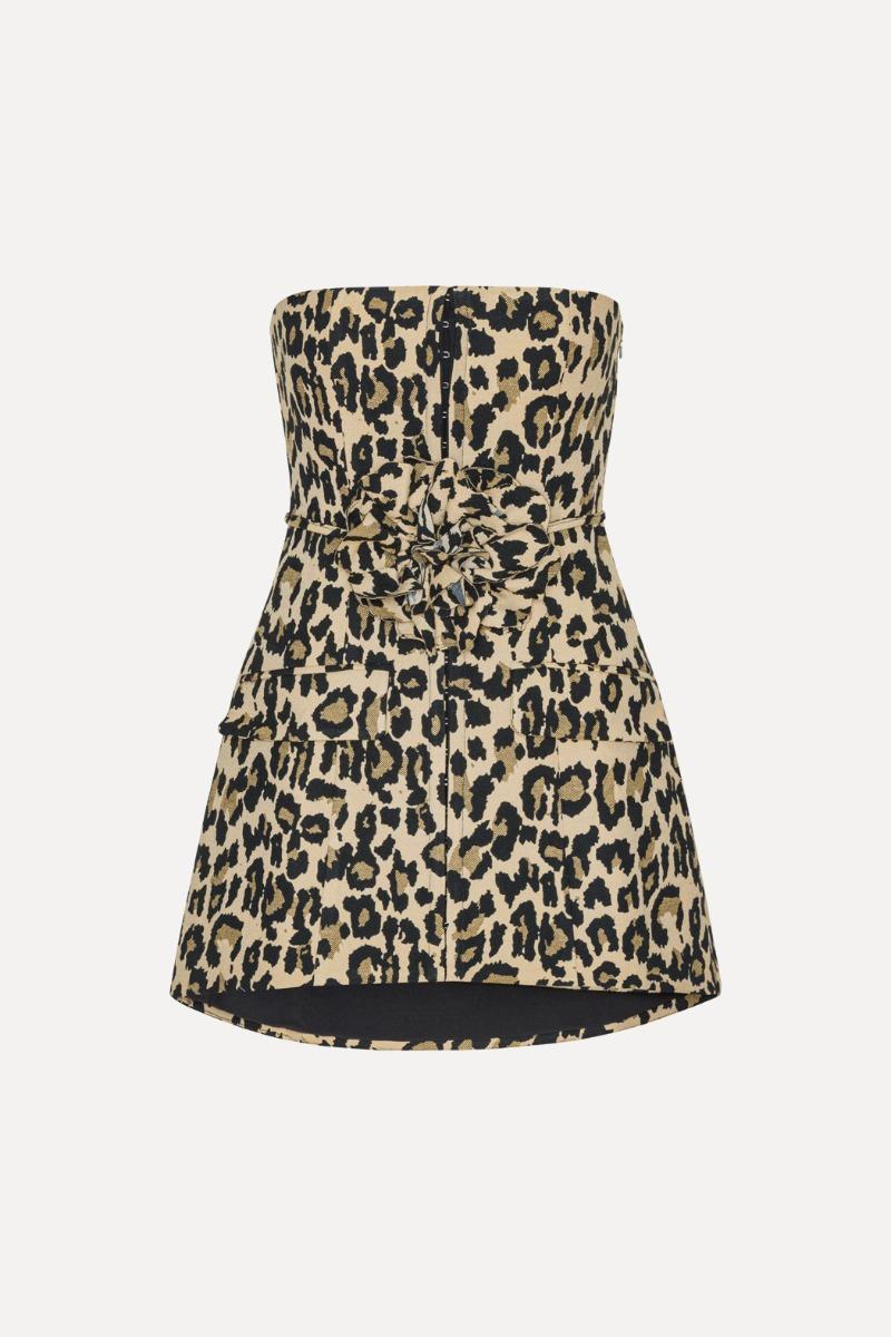 Rotate Birger Christensen Jacquard Long Top Leopard Print