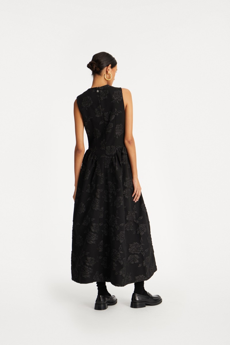 Rotate Birger Christensen Jacquard Midi Dress Black