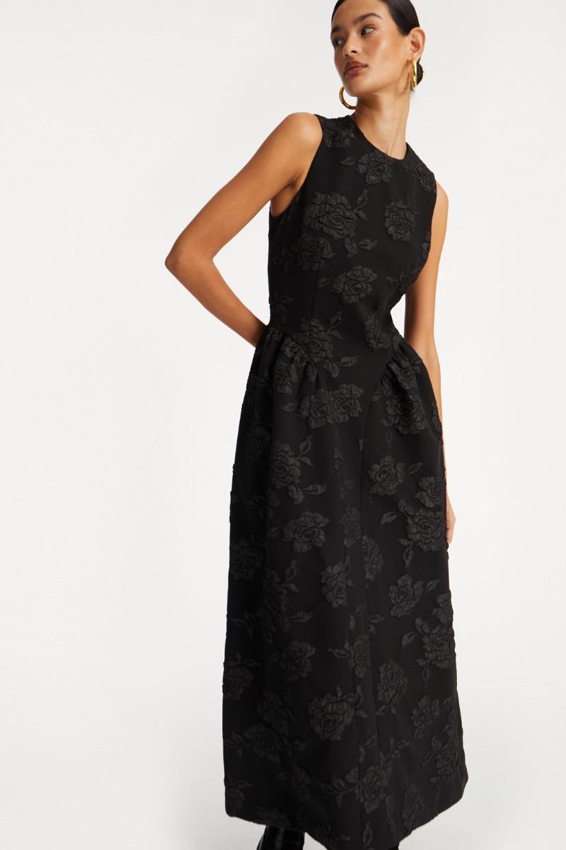 Rotate Birger Christensen Jacquard Midi Dress Black