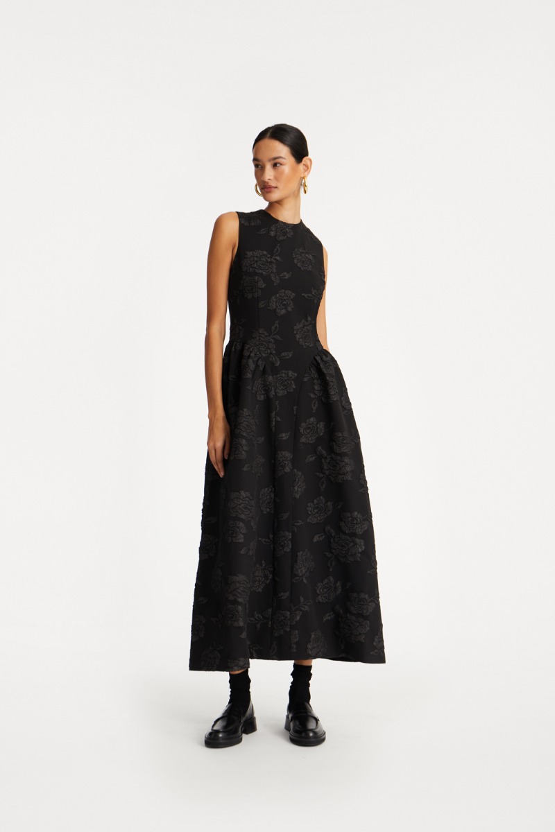 rotate birger christensen Jacquard Midi Dress Black