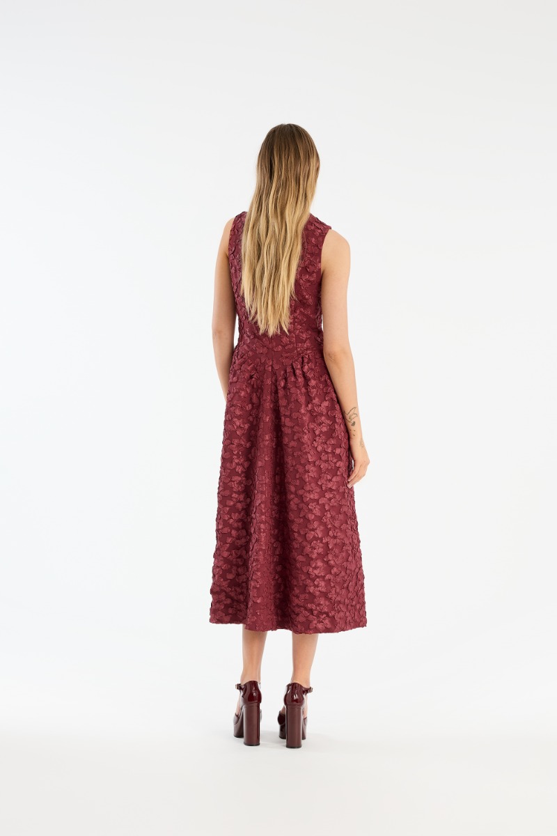 Rotate Birger Christensen Jacquard Midi Dress Burgundy