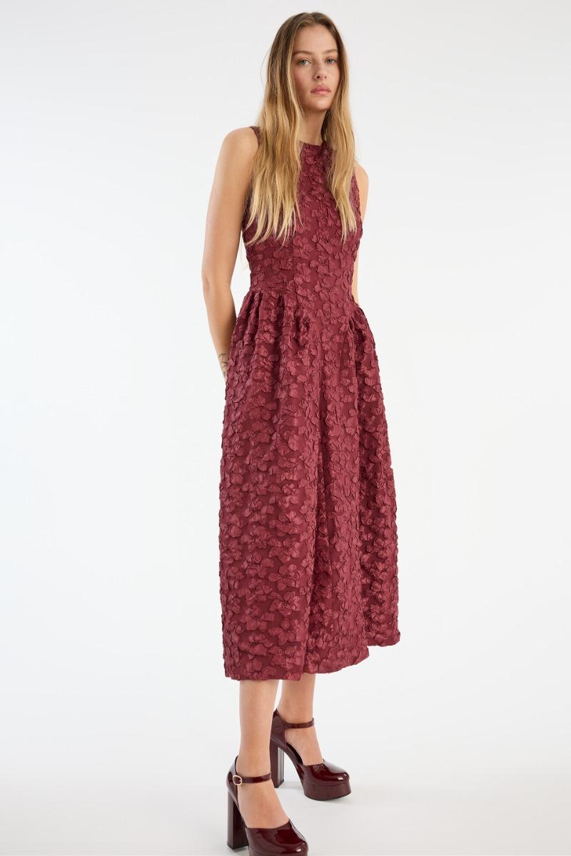 Rotate Birger Christensen Jacquard Midi Dress Burgundy