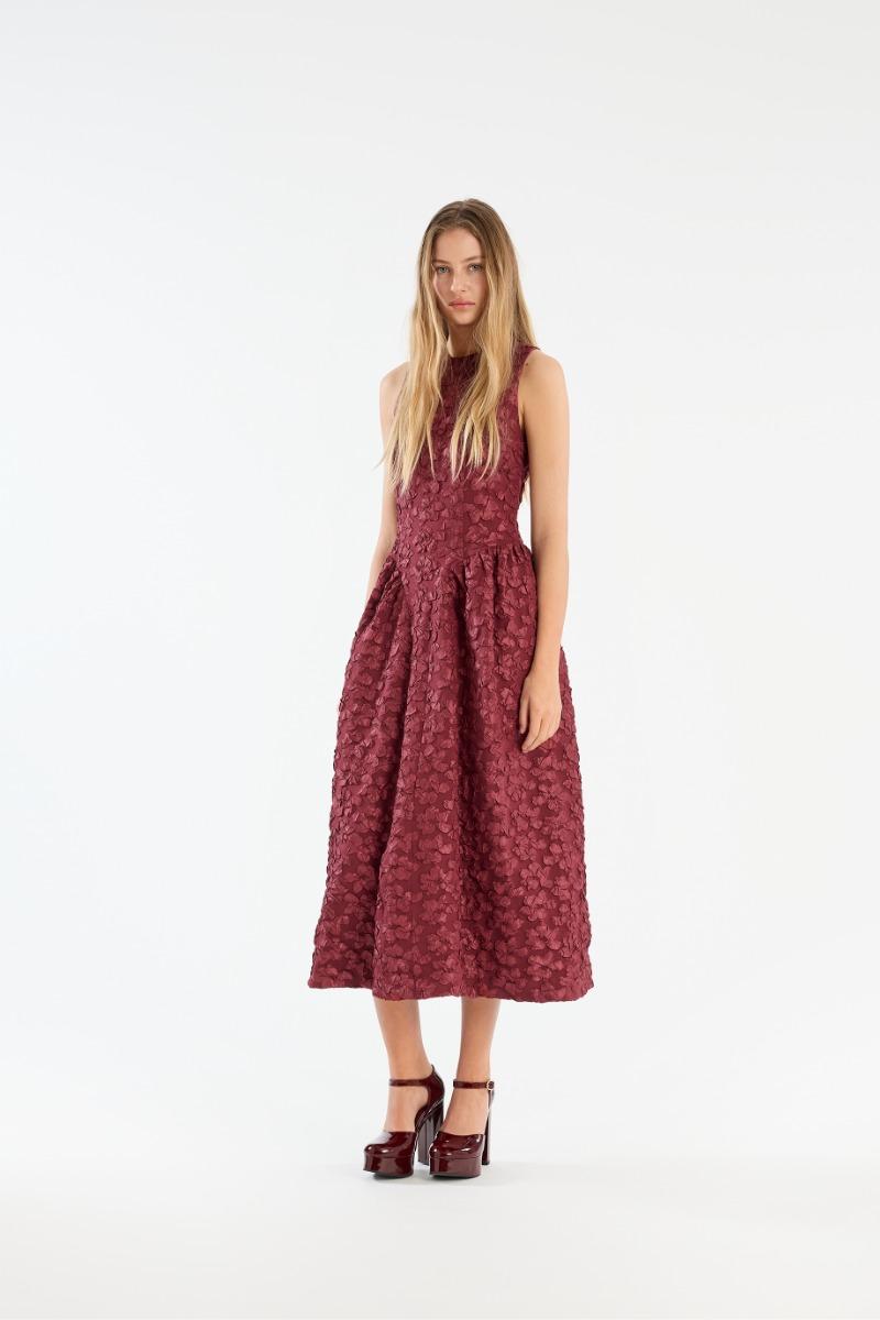 rotate birger christensen Jacquard Midi Dress Burgundy