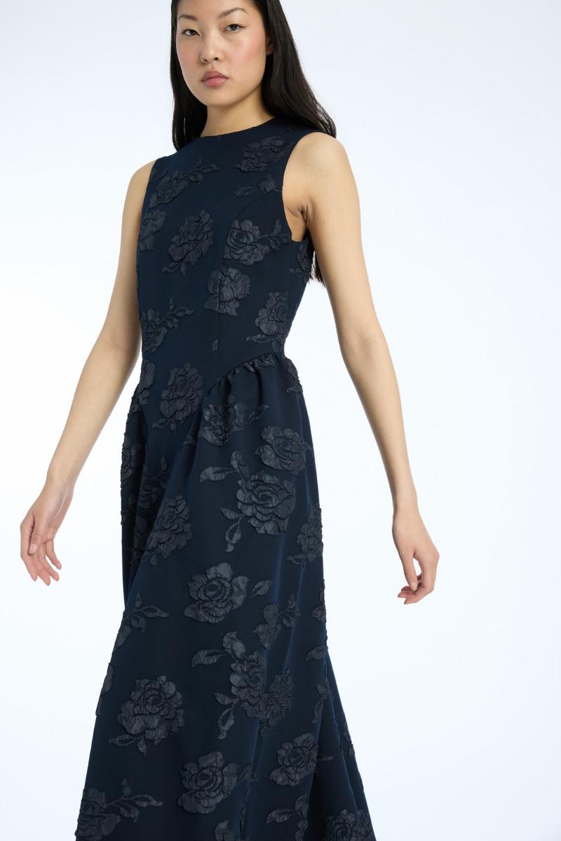 Rotate Birger Christensen Jacquard Midi Dress Dark Blue