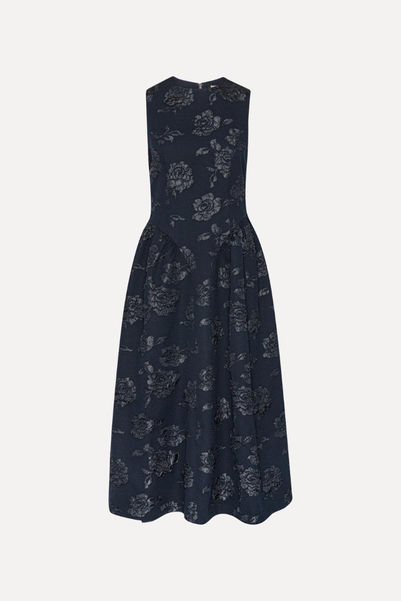 Rotate Birger Christensen Jacquard Midi Dress Dark Blue