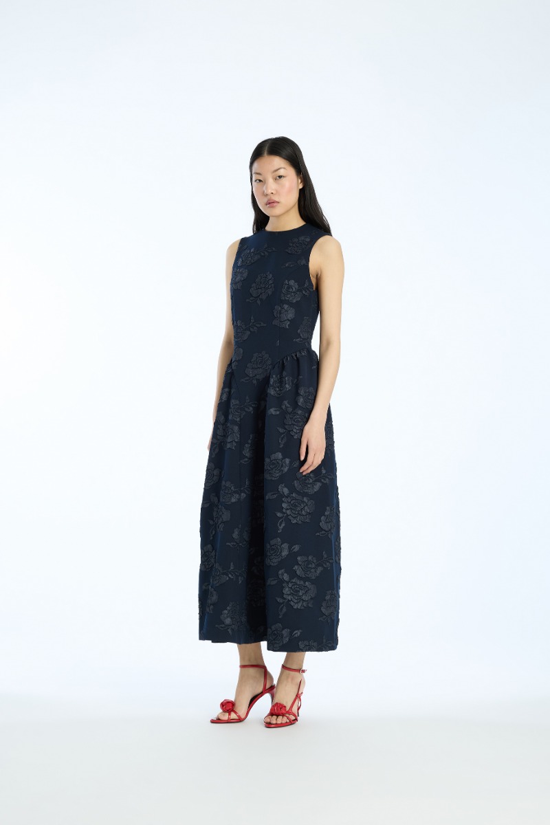 rotate birger christensen Jacquard Midi Dress Dark Blue