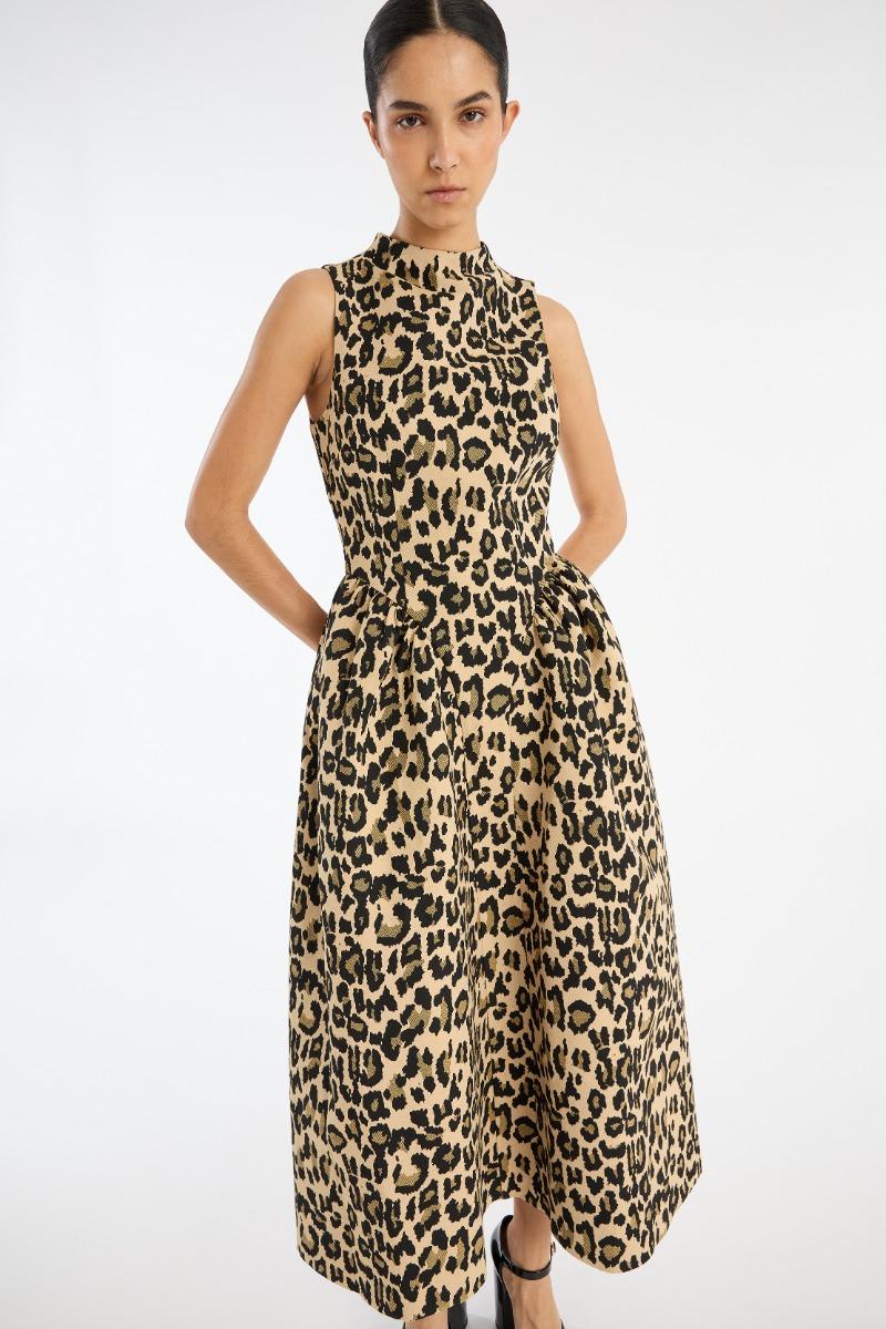 Rotate Birger Christensen Jacquard Midi Dress Leopard Print
