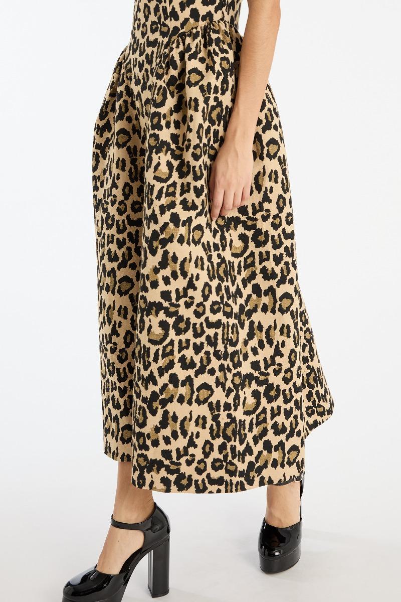 Rotate Birger Christensen Jacquard Midi Dress Leopard Print