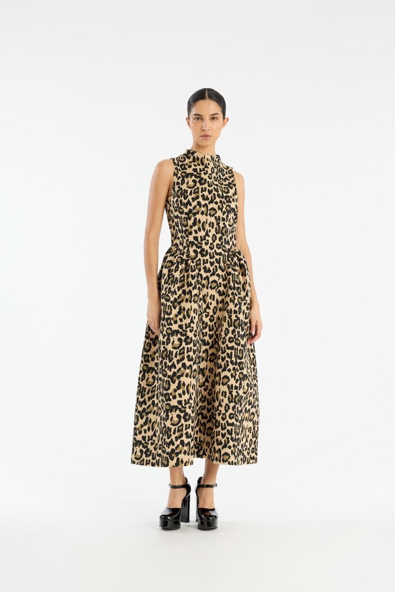rotate birger christensen Jacquard Midi Dress Leopard Print