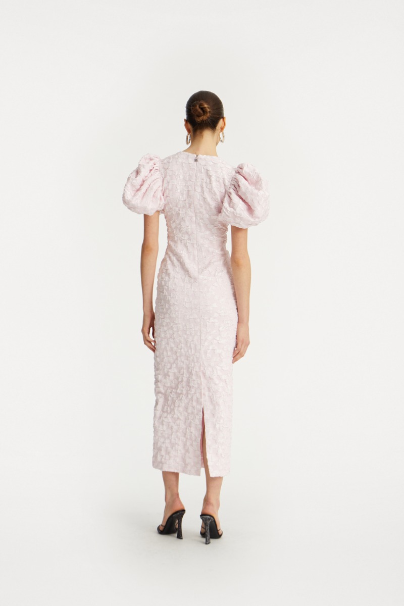 Rotate Birger Christensen Jacquard Midi Puffy Dress Light Pink