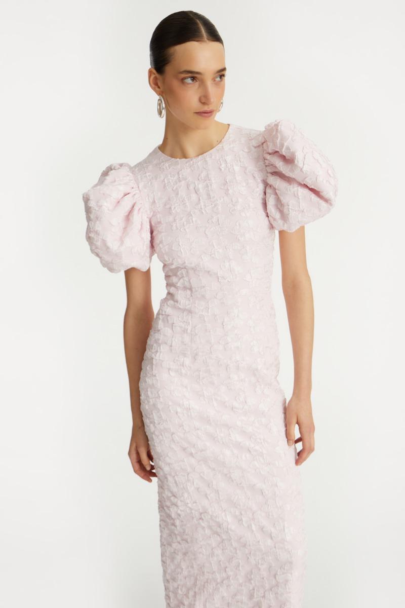 Rotate Birger Christensen Jacquard Midi Puffy Dress Light Pink