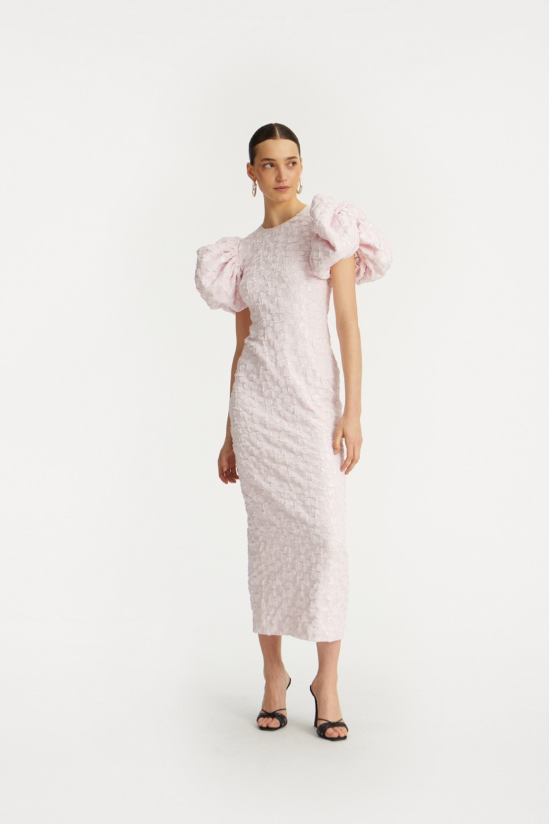 rotate birger christensen Jacquard Midi Puffy Dress Light Pink