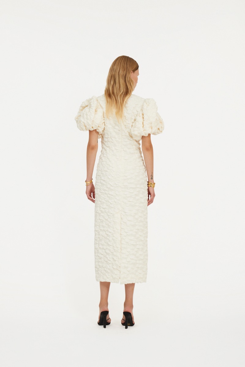 Rotate Birger Christensen Jacquard Midi Puffy Dress White