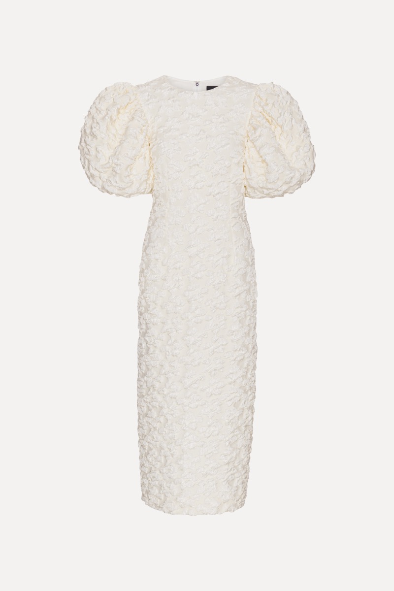 Rotate Birger Christensen Jacquard Midi Puffy Dress White