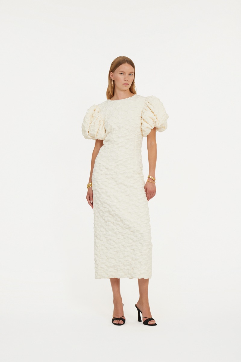 rotate birger christensen Jacquard Midi Puffy Dress White
