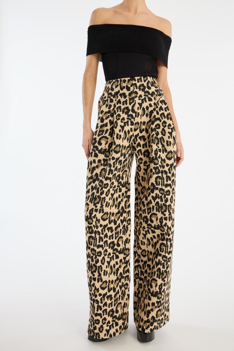 Rotate Birger Christensen Jacquard Wide Leg Jeans Leopard Print