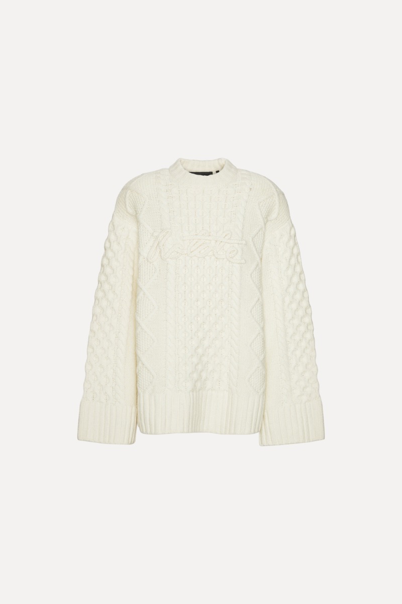 Rotate Birger Christensen Knit Cable Crewneck White