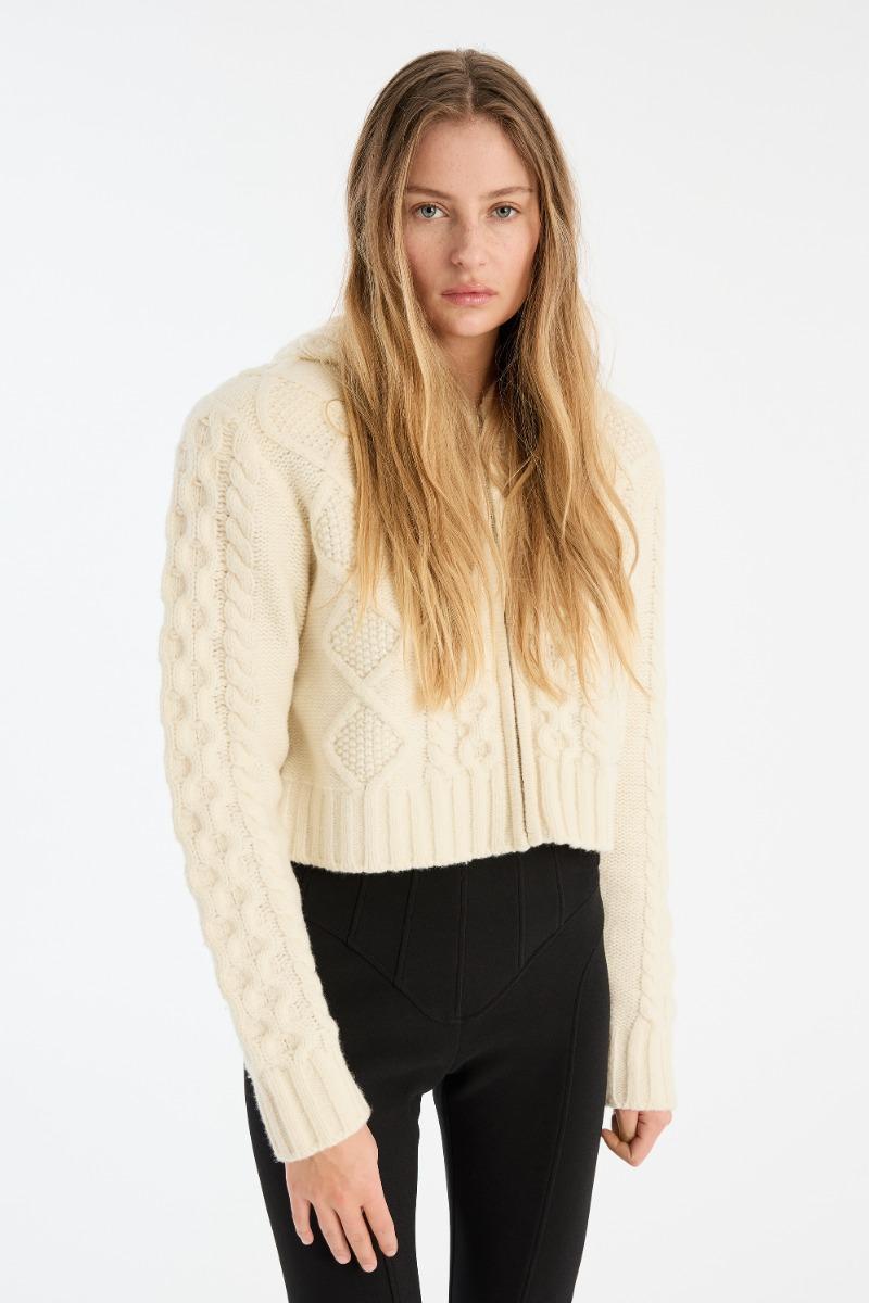 Rotate Birger Christensen Knit Cable Zip Cardigan White
