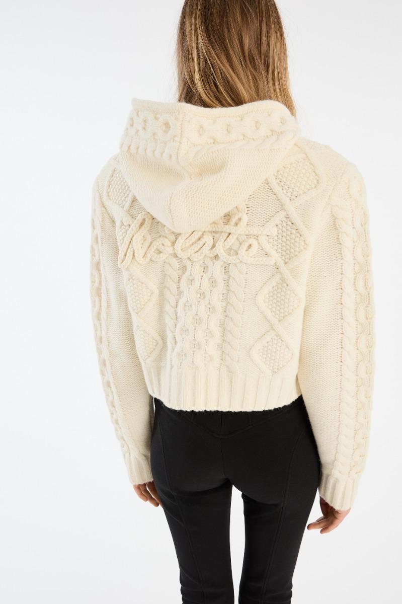 Rotate Birger Christensen Knit Cable Zip Cardigan White