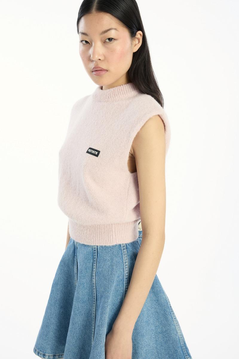 Rotate Birger Christensen Knit Cropped Vest Light Pink