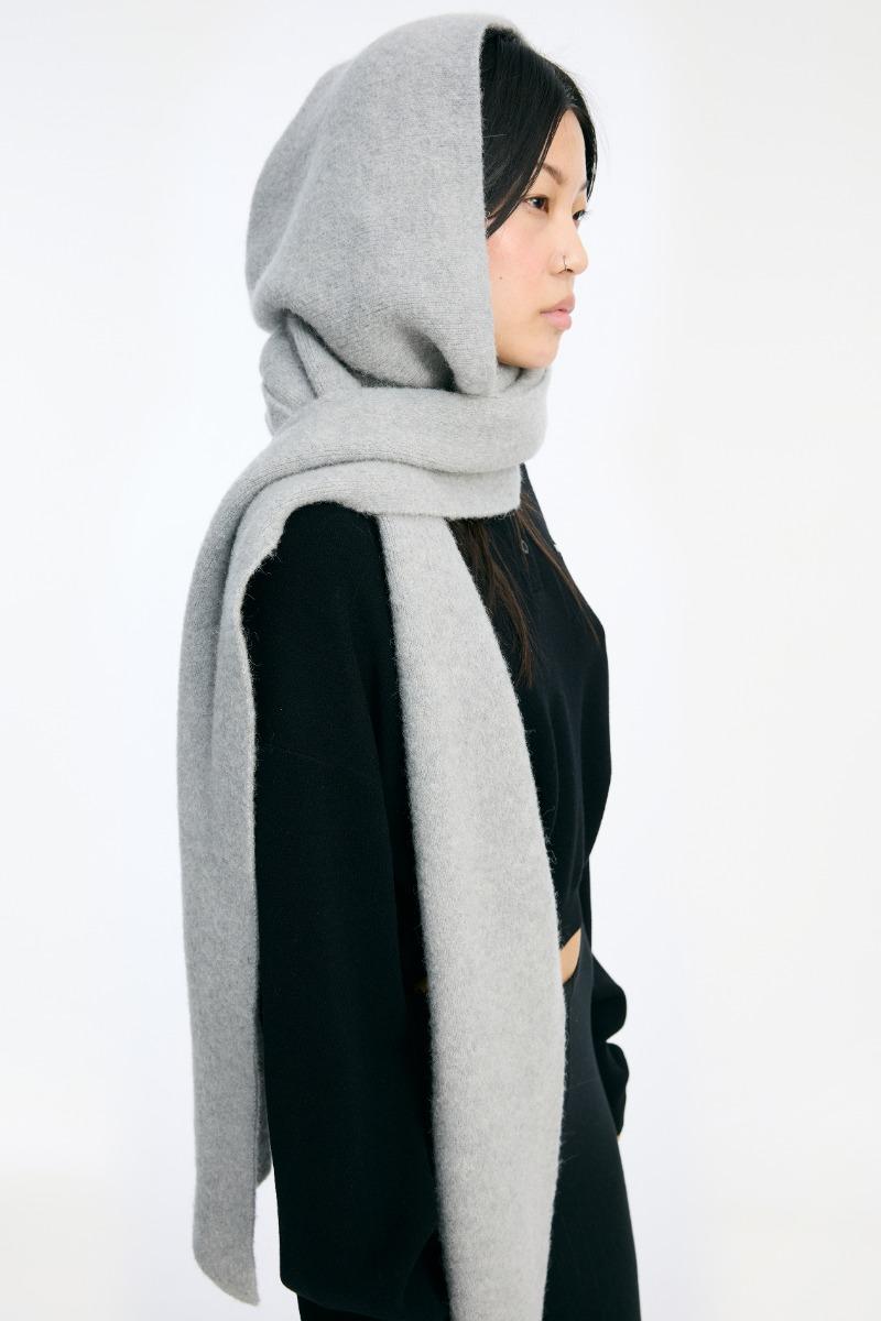 Rotate Birger Christensen Knit Hood Scarf Light Grey