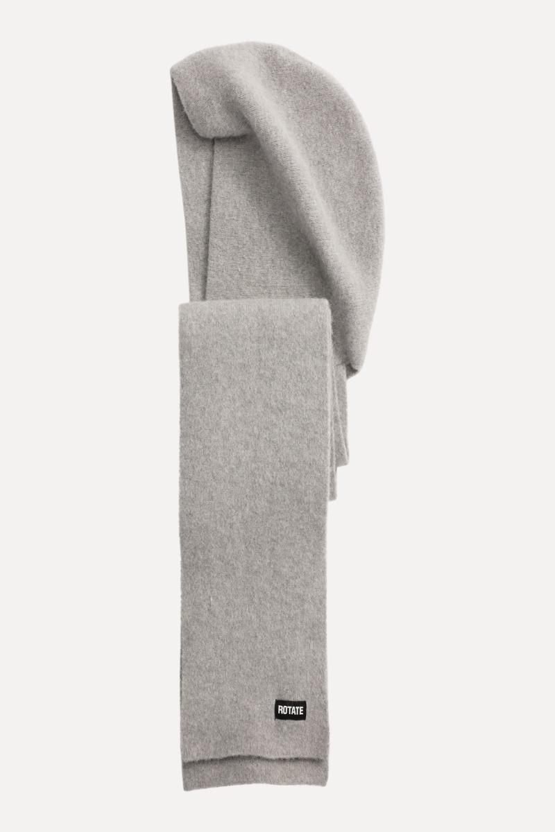 Rotate Birger Christensen Knit Hood Scarf Light Grey