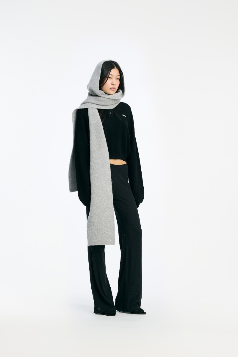 rotate birger christensen Knit Hood Scarf Light Grey