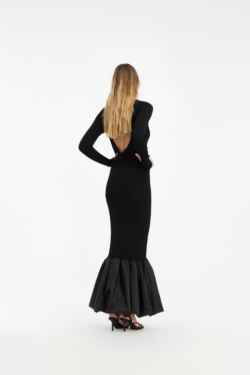 Rotate Birger Christensen Knit Maxi Cutout Dress Black