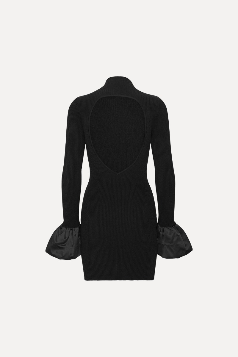 Rotate Birger Christensen Knit Mini Cutout Dress Black