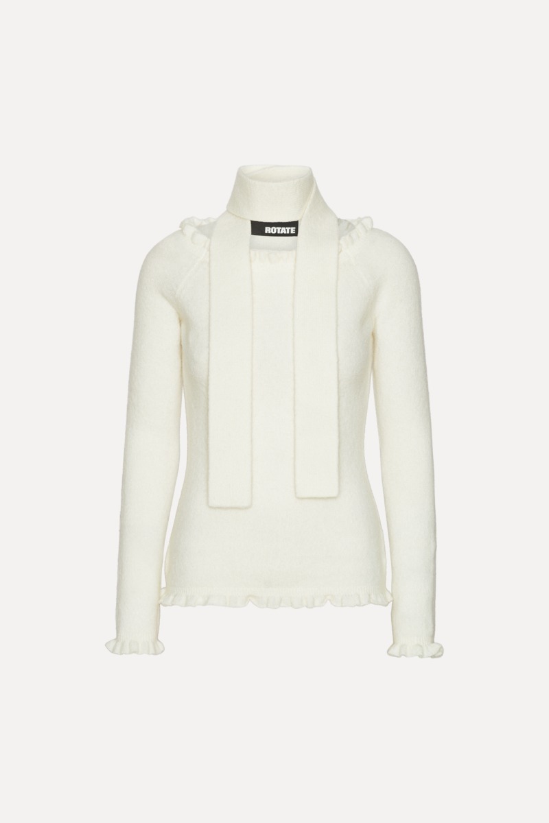 Rotate Birger Christensen Knit Off-shoulder Top White