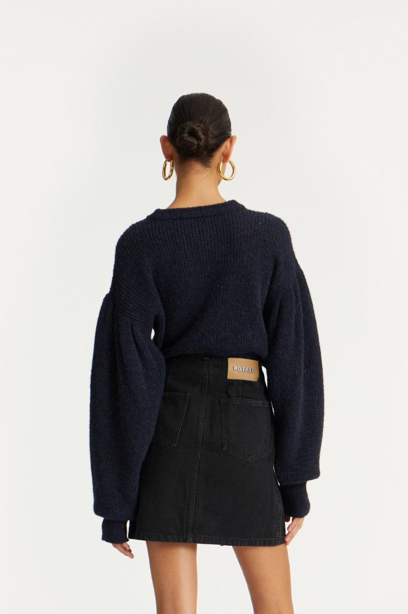 Rotate Birger Christensen Knit Puff Crewneck Dark Blue