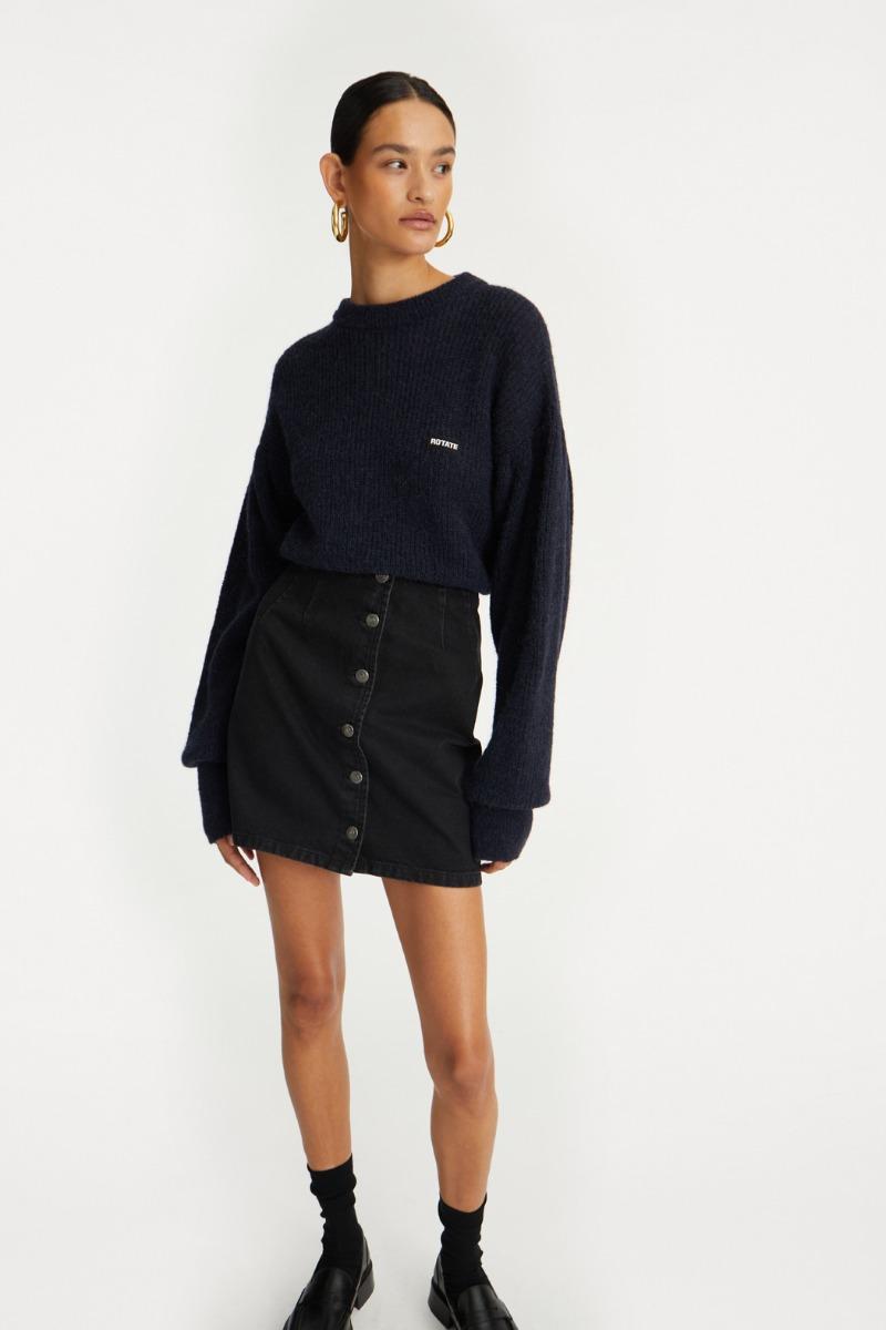 Rotate Birger Christensen Knit Puff Crewneck Dark Blue