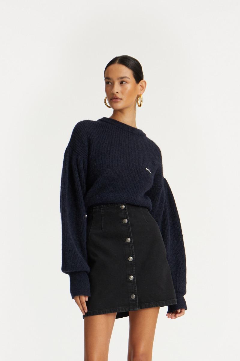 rotate birger christensen Knit Puff Crewneck Dark Blue