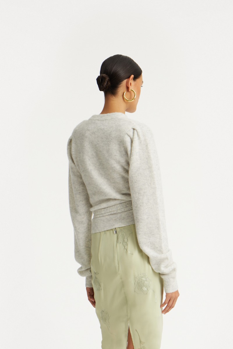 Rotate Birger Christensen Knit Puff Crewneck Light Grey