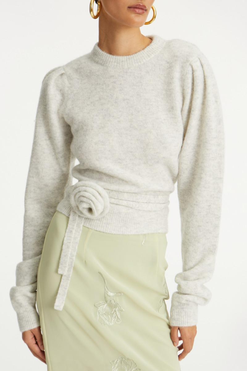 Rotate Birger Christensen Knit Puff Crewneck Light Grey