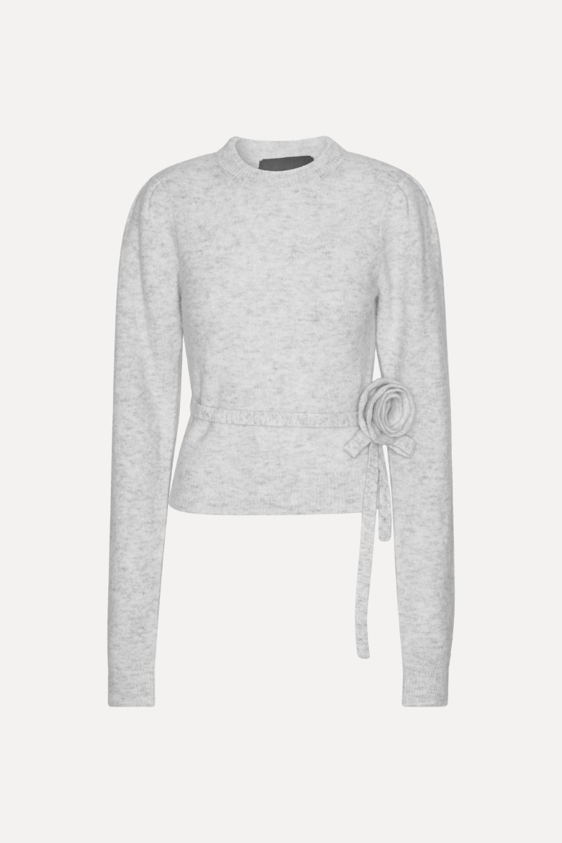 Rotate Birger Christensen Knit Puff Crewneck Light Grey